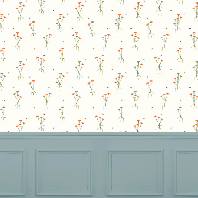 Floral Cream Wallpaper - Allimore  1.4m Wide Width Wallpaper (By The Metre) Linen Voyage Maison