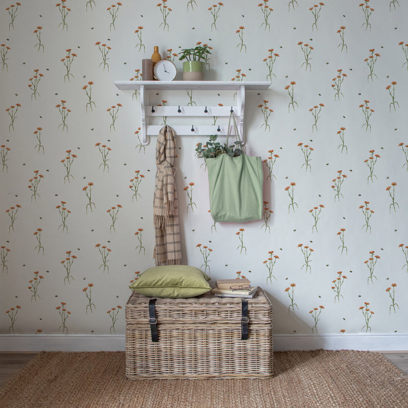 Floral Cream Wallpaper - Allimore  1.4m Wide Width Wallpaper (By The Metre) Linen Voyage Maison