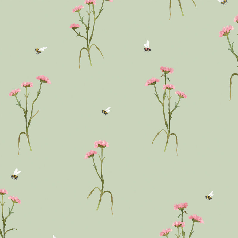 Floral Green Wallpaper - Allimore  1.4m Wide Width Wallpaper (By The Metre) Sage Voyage Maison