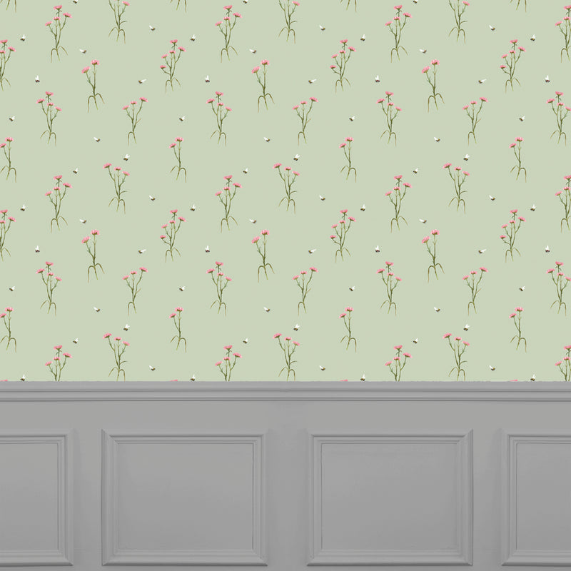 Floral Green Wallpaper - Allimore  1.4m Wide Width Wallpaper (By The Metre) Sage Voyage Maison