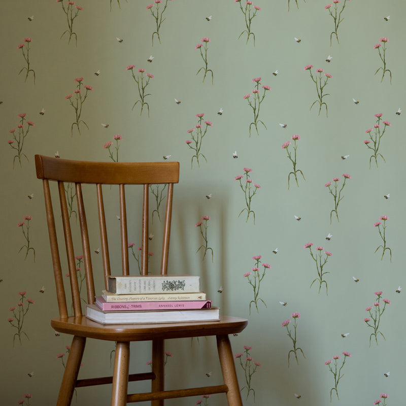 Floral Green Wallpaper - Allimore  1.4m Wide Width Wallpaper (By The Metre) Sage Voyage Maison