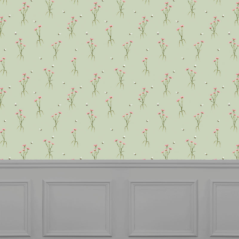 Floral Green Wallpaper - Allimore  1.4m Wide Width Wallpaper (By The Metre) Sage Voyage Maison