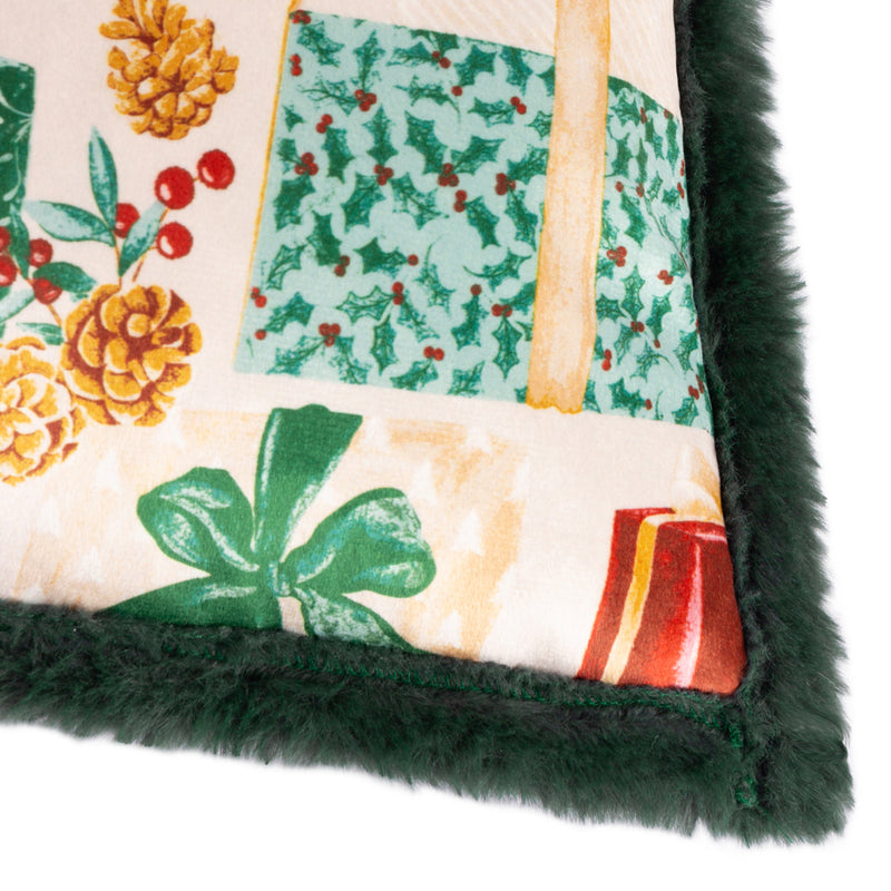  Green Cushions - All Wrapped Up Velvet Faux Fur Cushion Cover Emerald/Red Furn