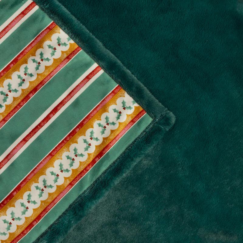 Striped Green Throws - All Wrapped Up Velvet Faux Fur Throw Emerald/Red Furn