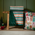 Striped Green Throws - All Wrapped Up Velvet Faux Fur Throw Emerald/Red Furn