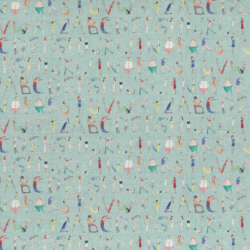 Alphabet People Printed Fabric Sample Swatch Mint