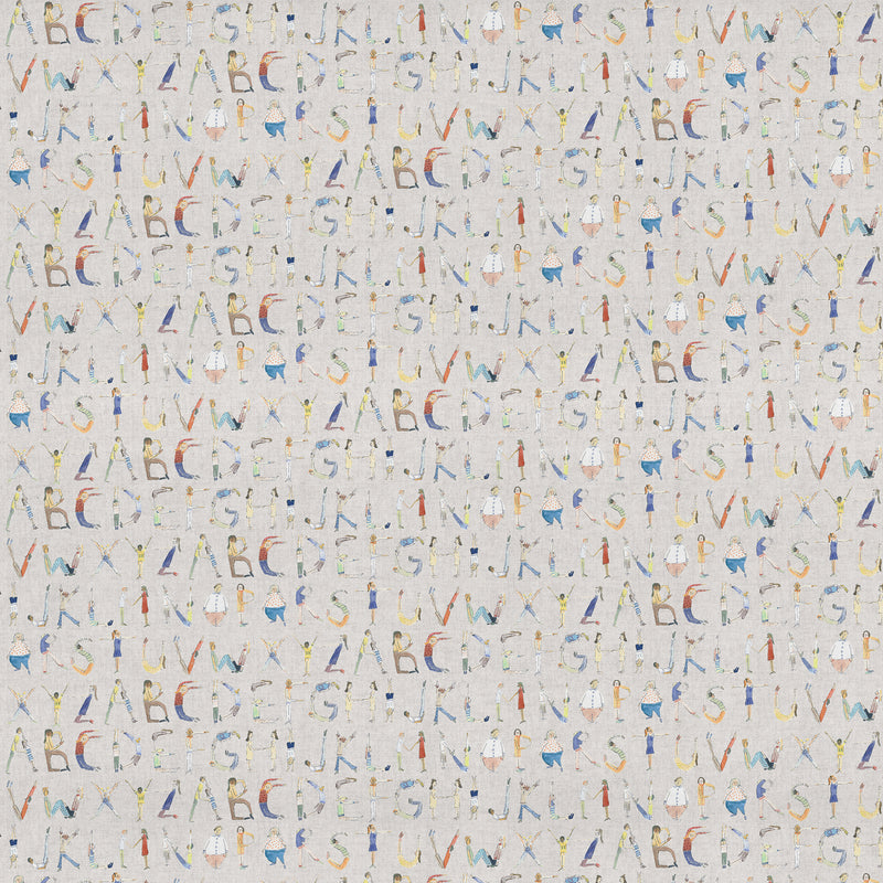  Beige Fabric - Alphabet People Printed Cotton Fabric (By The Metre) Oat Voyage Maison