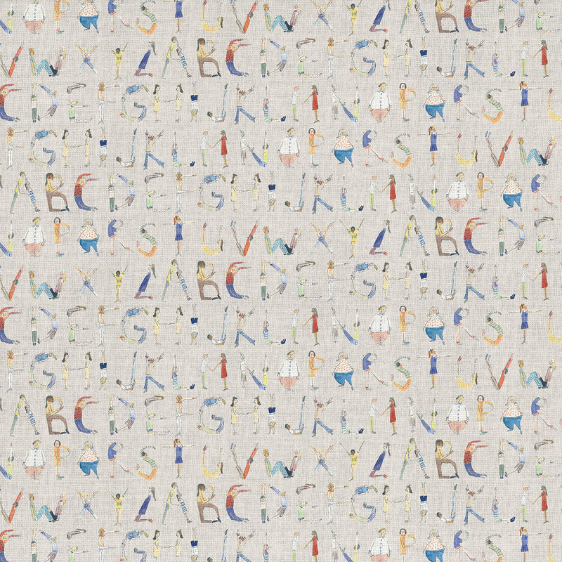  Beige Fabric - Alphabet People Printed Cotton Fabric (By The Metre) Oat Voyage Maison