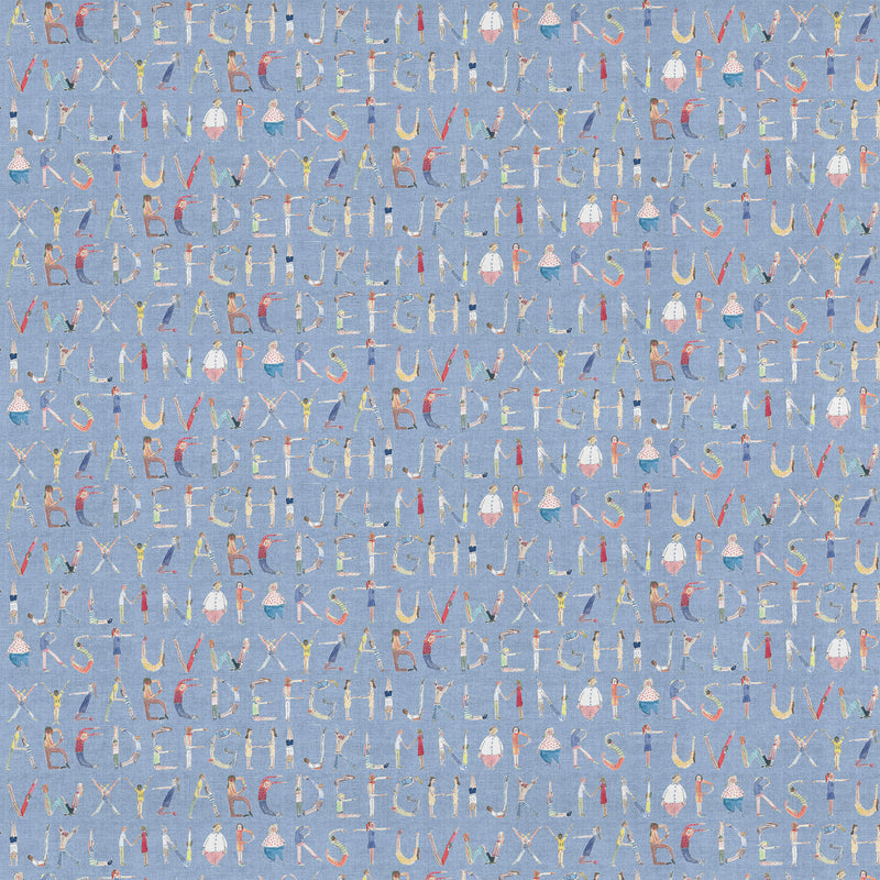  Blue Fabric - Alphabet People Printed Cotton Fabric (By The Metre) Sky Voyage Maison