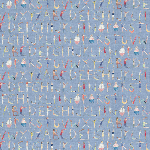  Blue Fabric - Alphabet People Printed Cotton Fabric (By The Metre) Sky Voyage Maison