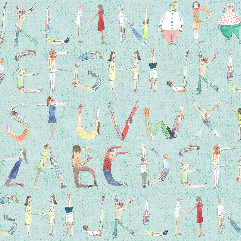 Alphabet People Wallpaper Sample Mint