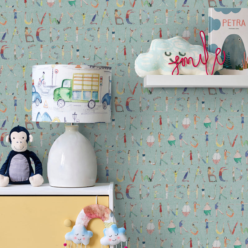 Voyage Maison Alphabet People 1.4m Wide Width Wallpaper in Mint