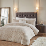 Alpine Striped Faux Fur Duvet Cover Set Champagne