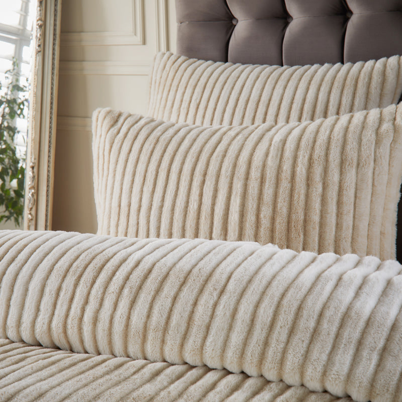 Alpine Striped Faux Fur Duvet Cover Set Champagne