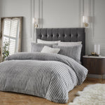 Alpine Striped Faux Fur Duvet Cover Set Grey