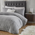 Alpine Striped Faux Fur Duvet Cover Set Grey