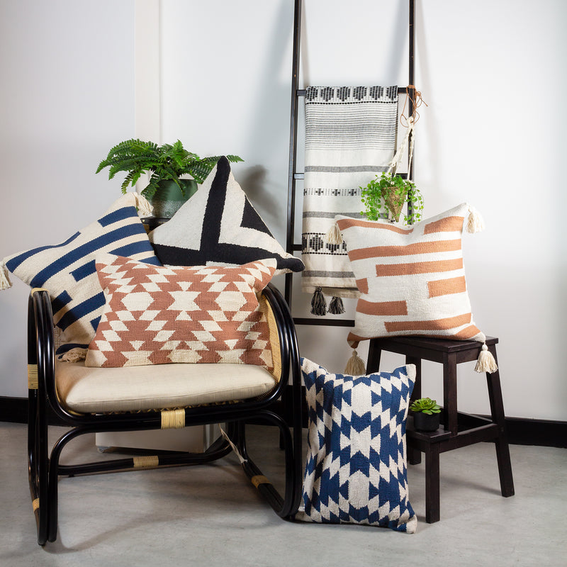 Global Black Cushions - Altai Monochrome Jacquard Feather Filled Cushion Mono Yard