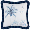 Floral Blue Cushions - Altea Printed Ruche Fringe Feather Filled Cushion Cobalt Voyage Maison