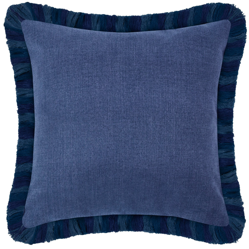 Floral Blue Cushions - Altea Printed Ruche Fringe Feather Filled Cushion Cobalt Voyage Maison