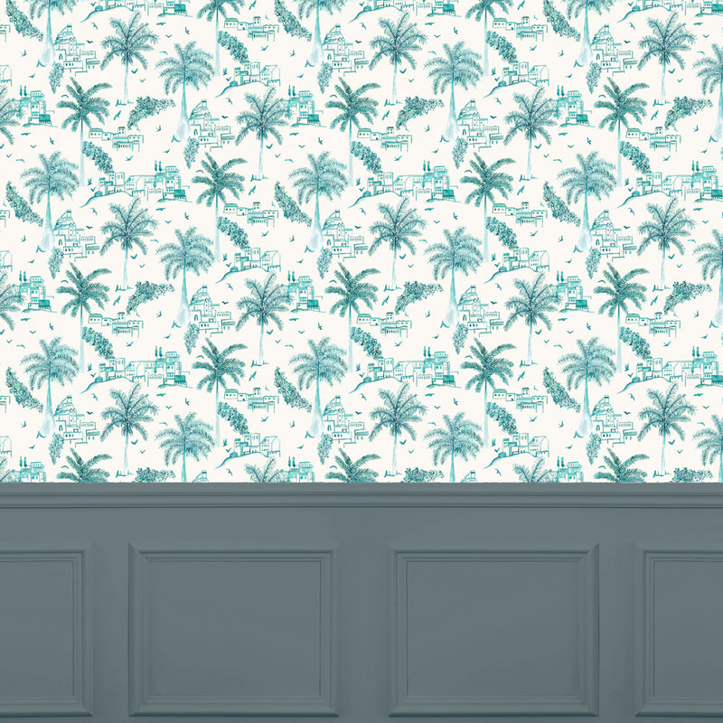 Global Blue Wallpaper - Altea  1.4m Wide Width Wallpaper (By The Metre) Seamist Voyage Maison