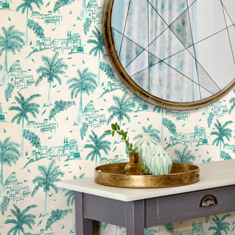 Global Blue Wallpaper - Altea  1.4m Wide Width Wallpaper (By The Metre) Seamist Voyage Maison