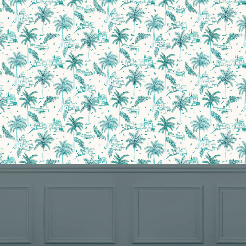 Global Blue Wallpaper - Altea  1.4m Wide Width Wallpaper (By The Metre) Seamist Voyage Maison