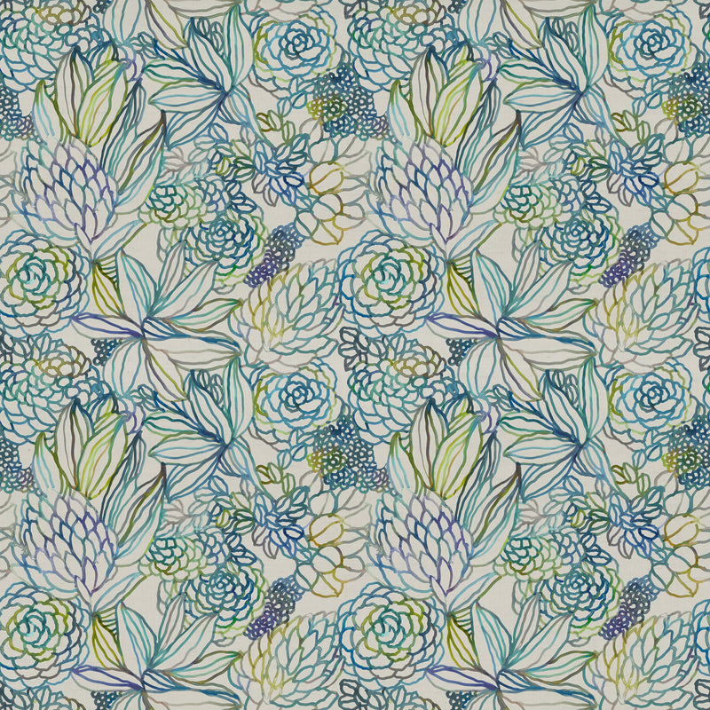 Floral Blue Fabric - Althorp Printed Cotton Fabric (By The Metre) Capri Voyage Maison