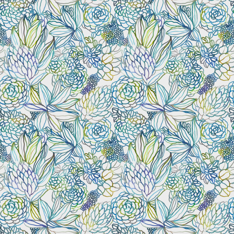 Floral Blue Fabric - Althorp Printed Cotton Fabric (By The Metre) Capri Blue Voyage Maison