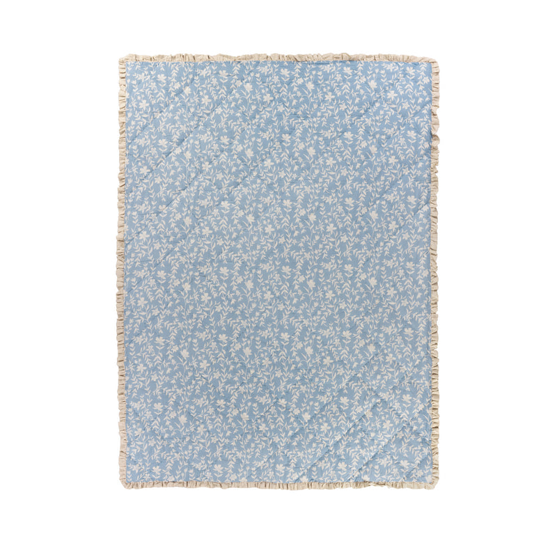 Floral Blue Bedding - Amelia 100% Cotton Quilted Bedspread Delph Blue Wylder