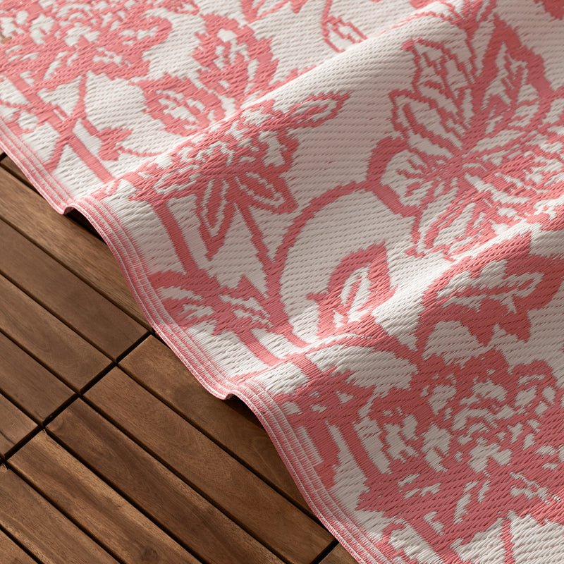 Floral White Rugs - Anemone Woven Jacquard Outdoor Rug Peach/Cream furn.