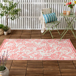 Floral White Rugs - Anemone Woven Jacquard Outdoor Rug Peach/Cream furn.