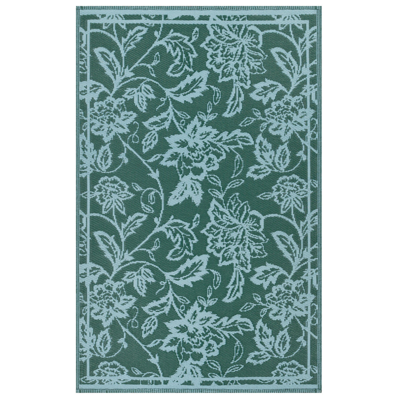 Floral Blue Rugs - Anemone Woven Jacquard Outdoor Rug Teal/Mineral furn.