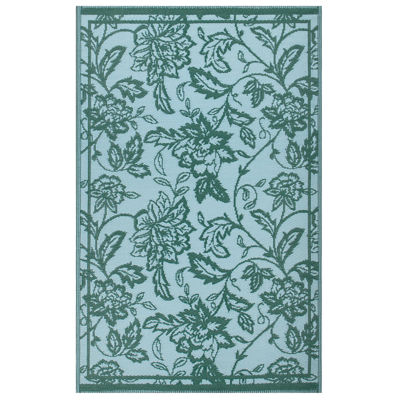 Floral Blue Rugs - Anemone Woven Jacquard Outdoor Rug Teal/Mineral furn.