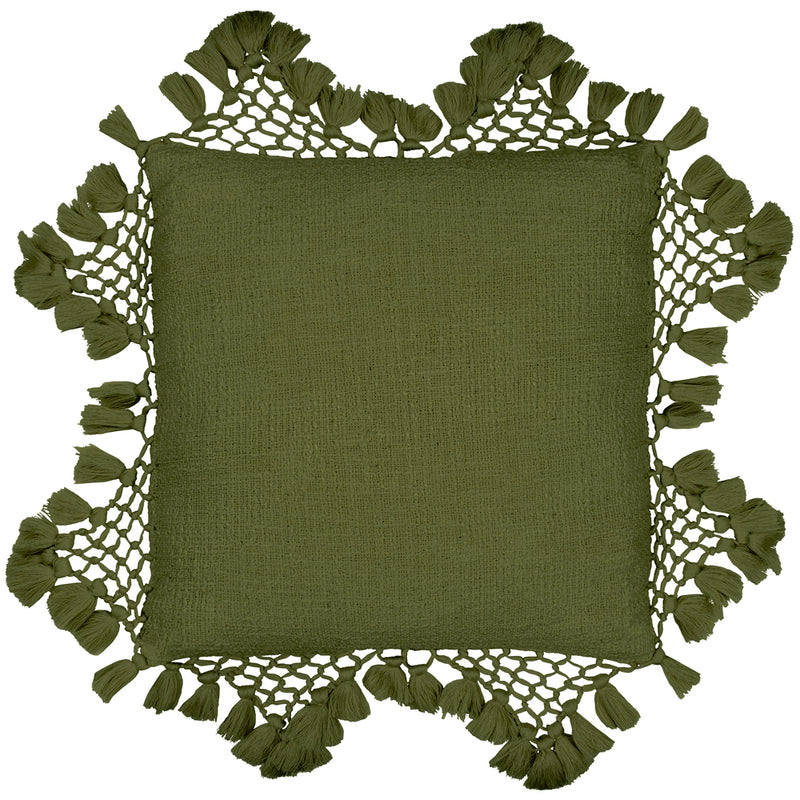 Yard Anko Macrame Tassel Trim Cushion Cover in Khaki