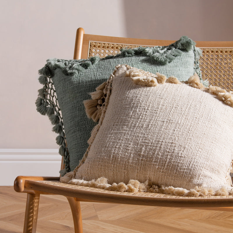 Yard Anko Macrame Tassel Trim Cushion Cover in Oatmeal