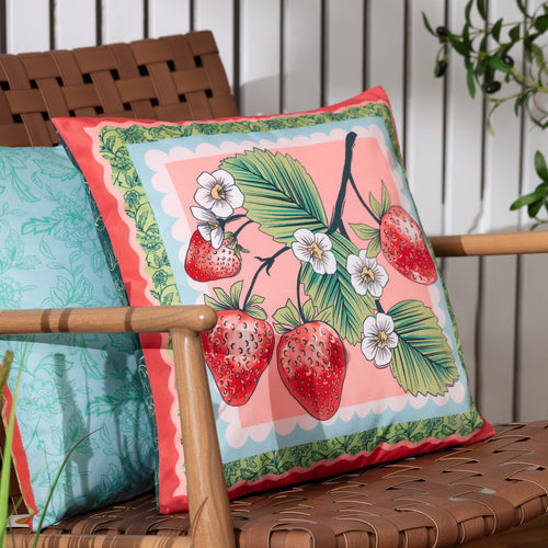 Floral Red Cushions - Anemone Strawberries Printed Outdoor Cushion Cover Multi furn.