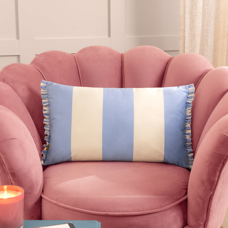 Striped Blue Cushions - Araya Striped Velvet Cushion Cover Blue furn.