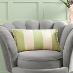 Striped Green Cushions - Araya Striped Velvet Cushion Cover Green furn.