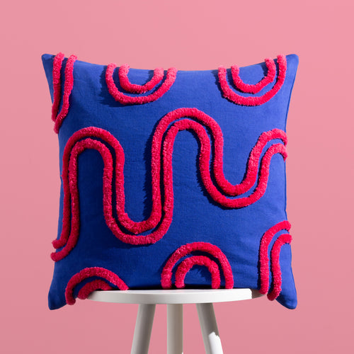 Heya Home Archie Tufted Cushion Cover in Cobalt/Pink