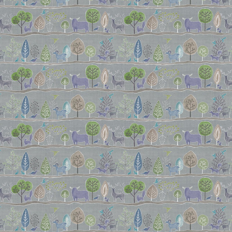 Animal Grey Fabric - Ariundle Printed Cotton Fabric (By The Metre) Cornflower Voyage Maison