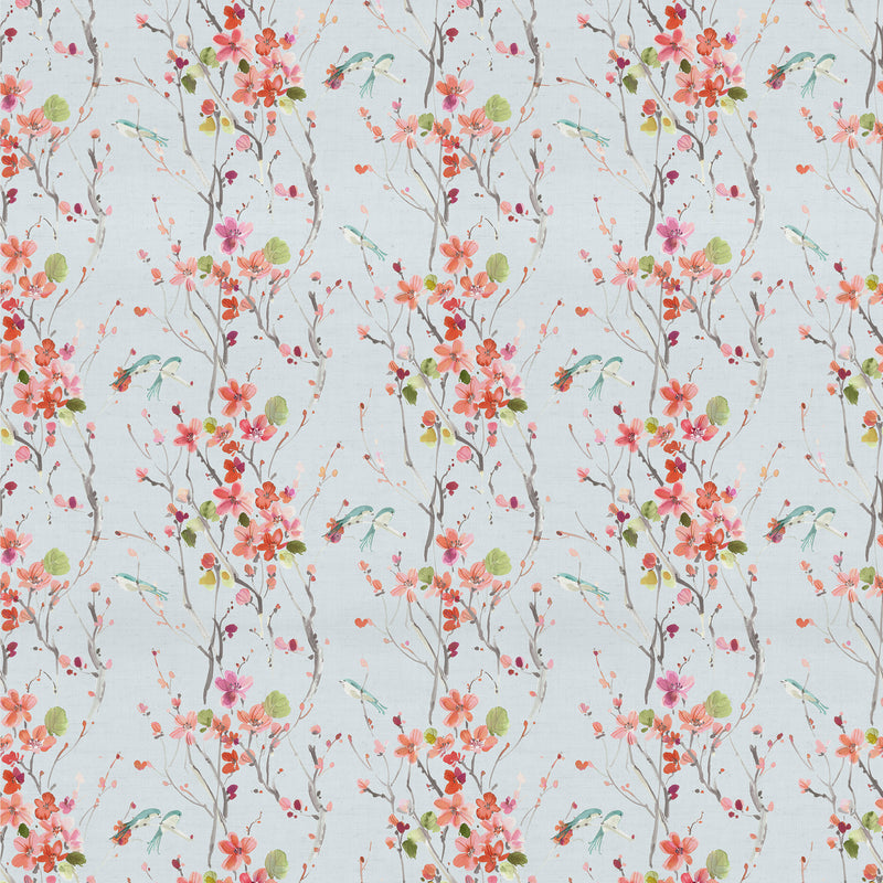 Floral Orange Fabric - Armathwaite Printed Cotton Fabric (By The Metre) Coral/Dove Voyage Maison