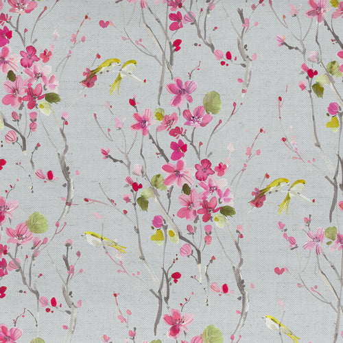 Floral Pink Fabric - Armathwaite Printed Cotton Fabric (By The Metre) Blossom/Silver Voyage Maison