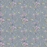 Floral Grey Fabric - Armathwaite Printed Cotton Fabric (By The Metre) Violet/Slate Voyage Maison