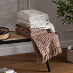 Plain Beige Throws - Arvo Woven Tasselled Throw Natural HÖEM