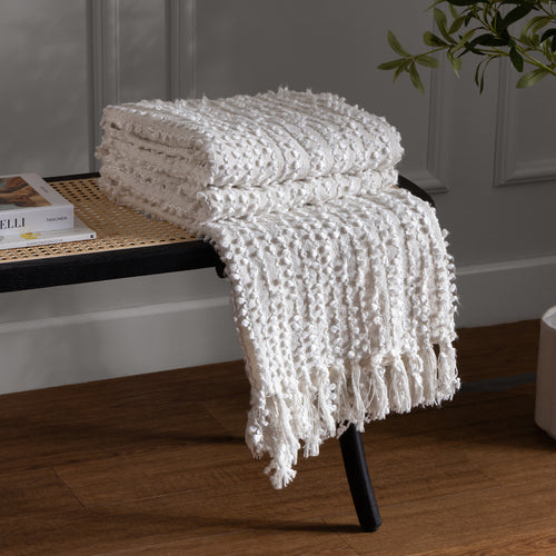 Plain Beige Throws - Arvo Woven Tasselled Throw Natural HÖEM