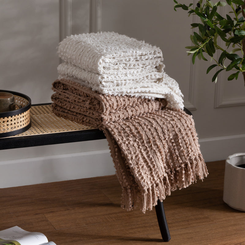Plain Pink Throws - Arvo Woven Tasselled Throw Plaster HÖEM