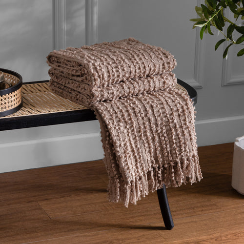 Plain Pink Throws - Arvo Woven Tasselled Throw Plaster HÖEM
