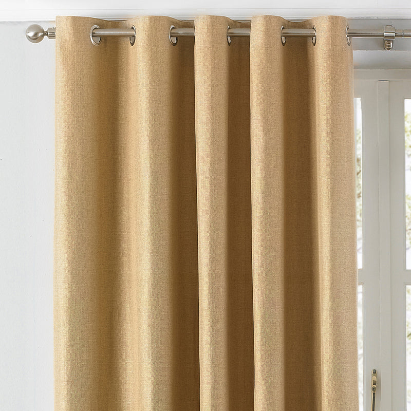 Paoletti Atlantic Twill Woven Eyelet Curtains in Ochre