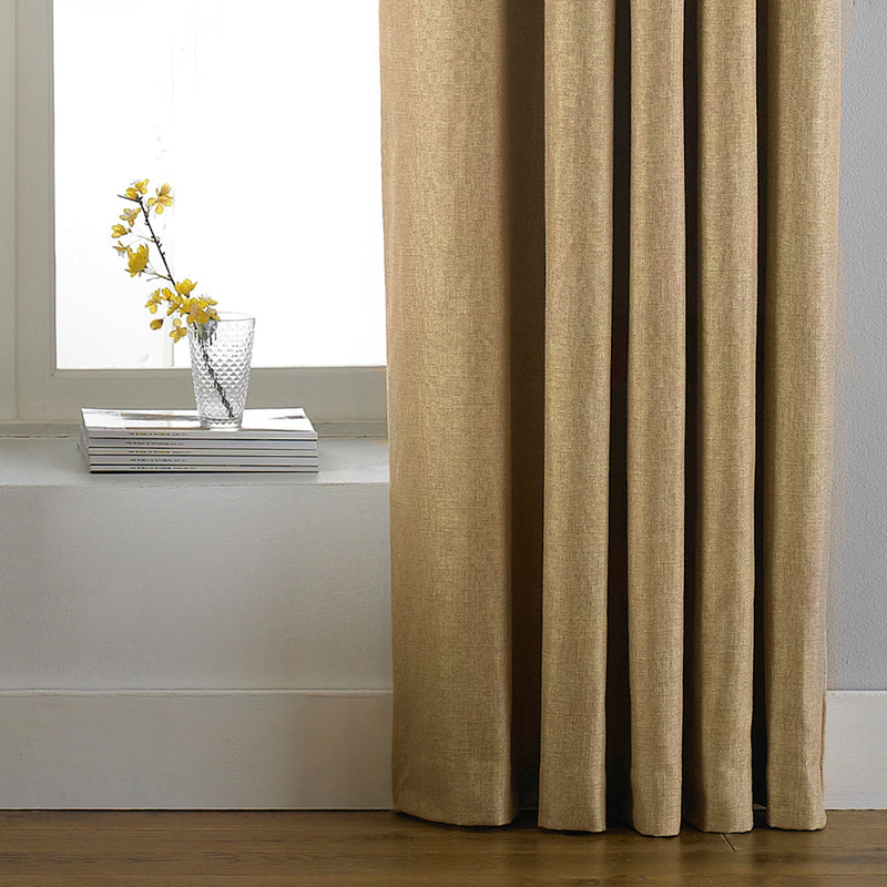 Paoletti Atlantic Twill Woven Eyelet Curtains in Ochre