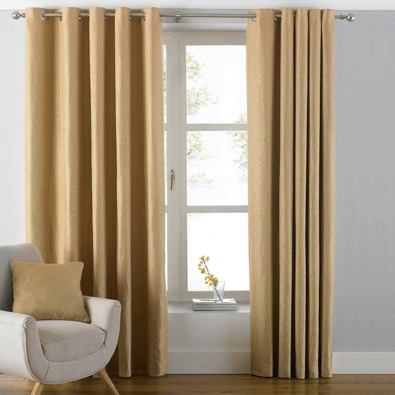 Paoletti Atlantic Twill Woven Eyelet Curtains in Ochre